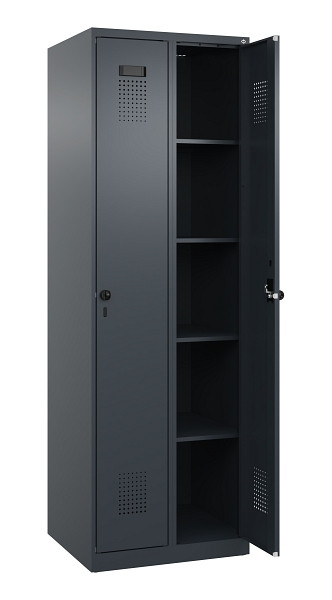 C+P Wäsche-Spind Evolo PLUS, 2 Abteile, 1850x600x500mm, 7016/7016, Verschluss Drehriegel, Ablageböden 8, 049000-20B S10016