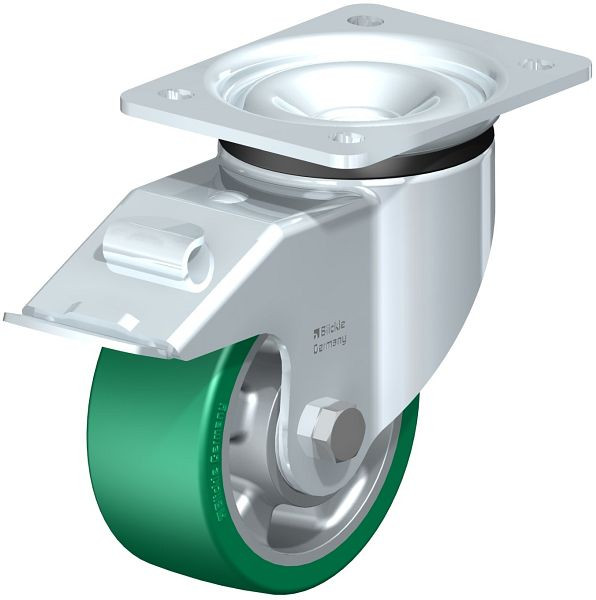 Blickle LK-ALST 127K-FI Stahlblech-Lenkrolle, schwere Ausführung, mit Anschraubplatte & Feststeller, Blickle Softhane®, Grün, 754770