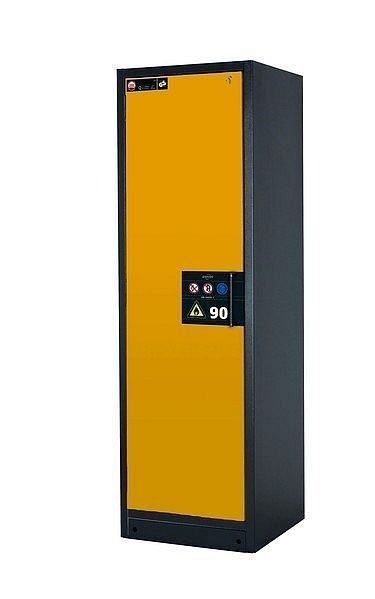 asecos Sicherheitsschrank Q-CLASSIC-90, Q90.195.060 in sicherheitsgelb RAL 1004 mit 5x Auszugswanne Standard (Edelstahl), 30072-040-30094