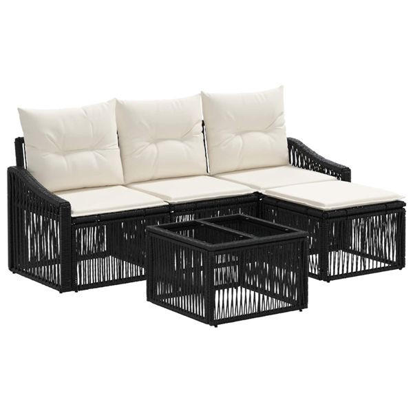 vidaXL Gartensofa-set 5-teilig Schwarz Poly-Rattan, 3435988
