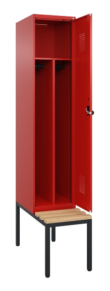 C+P Spind Evolo PLUS, 1 Abteile, 2120x400x815mm, 3020/3020, Haken 4, Drehriegel, Sitzfläche Buche-Hartholz, Sitzbank, Trennwand, 0490507-12F S10025