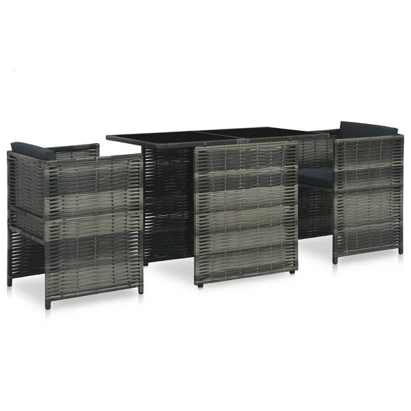vidaXL 3-teilig Bistro-Set mit Auflagen Poly Rattan Grau, 47745
