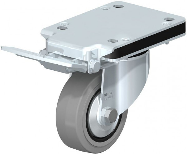 Blickle LK-POEV 100R-3-IS-SG-FA Stahlblech-Lenkrolle, mittelschwere Ausführung, mit Anschraubplatte & Feststeller, Elastik-Vollgummi, Grau, 851011