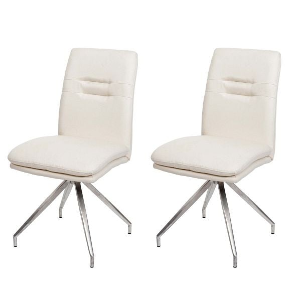 Mendler 2er-Set Esszimmerstuhl HWC-H70, Küchenstuhl Lehnstuhl Stuhl, Stoff/Textil Edelstahl gebürstet, creme-beige, 94425
