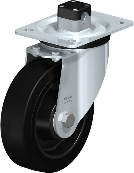 Blickle L-POEV 160XK-CS11 Stahlblech-Lenkrolle, mittelschwere Ausführung, mit Anschraubplatte & Zentralfeststeller, Elastik-Vollgummi, Schwarz, 850654