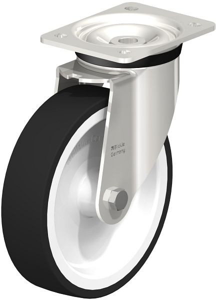 Blickle LKX-POTH 200G Edelstahl-Schwerlast-Lenkrolle mit Anschraubplatte, Thermoplastisches Polyurethan, Grau, 64758