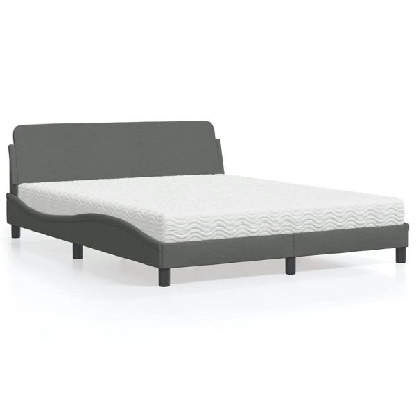 vidaXL Bett mit Matratze Dunkelgrau 160x200 cm Stoff, 3208425