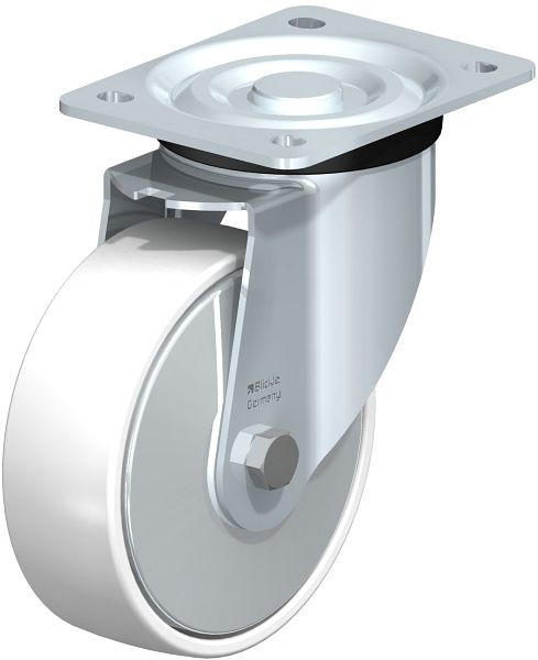 Blickle L-PPN 150R-FA Stahlblech-Lenkrolle, mittelschwere Ausführung, mit Anschraubplatte, Polypropylen, Weiß, 762810