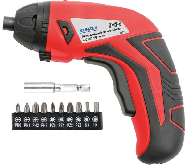 Kunzer Akku-Kompaktschraubendreher 1/4" - 3,6V/2000 mAh, 3Nm, 7AKS01