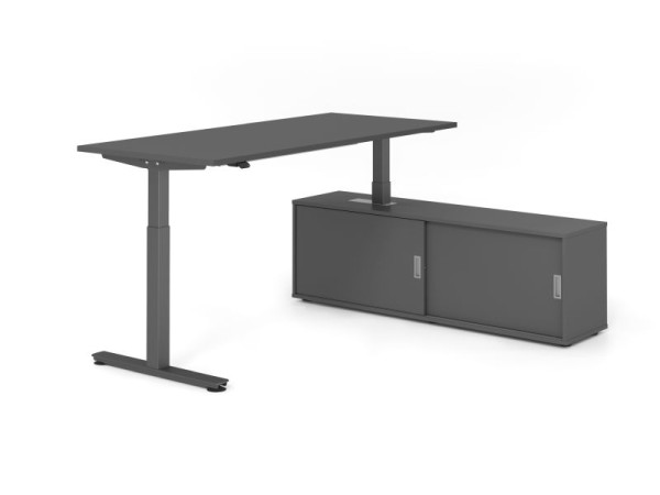 Hammerbacher Schreibtisch XMST19, 180x80cm, Platte: Graphit, T-Fuß Gestell Graphit, Höhe: 71 - 120 cm, Graphit / Graphit, VXMST19SB/G/G/G/G