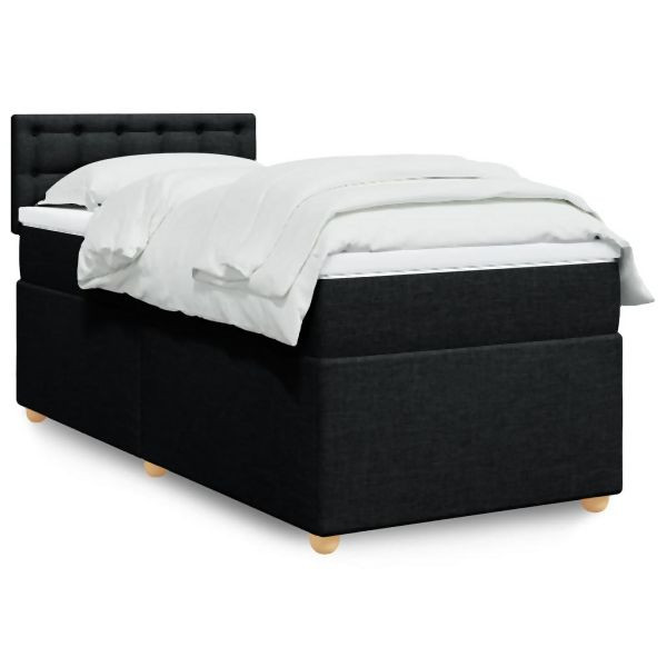 vidaXL Boxspringbett mit Matratze Schwarz 100x200 cm Stoff, 3288907