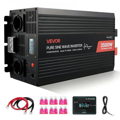 VEVOR 3500 W 12V DC auf 230V AC reiner Sinus-Wechselrichter, Solar-Konverter, LCD, Fernbedienung, USB, 2 AC, Typ-C, LCDPYKCZXNBQVX0FT001V2