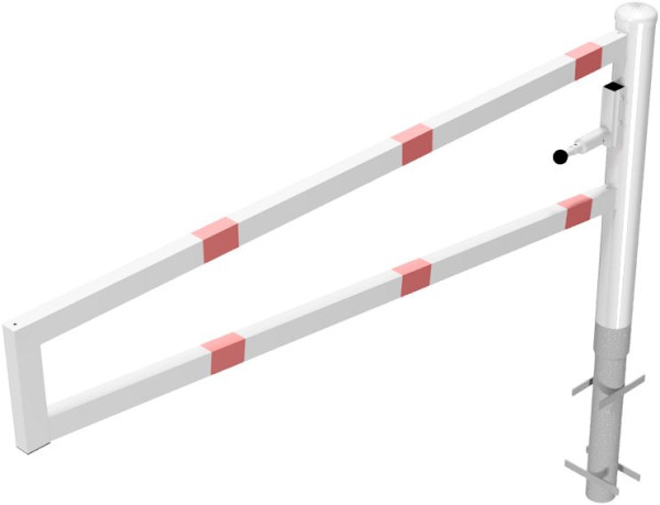 Schake Drehbare Wegesperre, zum Einbetonieren, feuerverzinkt und weiß beschichtet, Gesamtbreite: 2000 mm, für Vorhangschloss, 4013_20VB