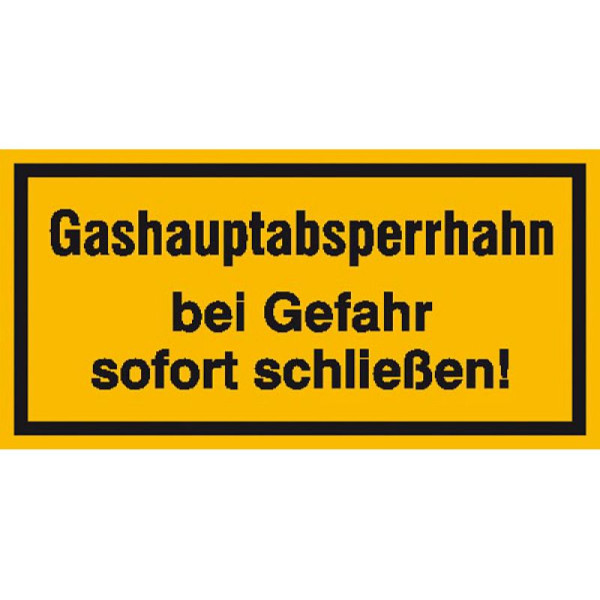 Stein HGS Hinweisschild zur Betriebskennzeichnung, Gashauptabsperrhahn bei Gefahr, 200x100mm/Folie, selbstklebend, 21.5855
