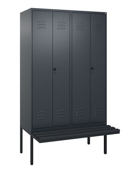 C+P Umkleidespind Classic PLUS, Doppel-Spind, 4 Abteile, 2120x1200x815mm, 7016/7016, Drehriegel, Untergestell & Sitzfläche, 0800427-40P S10042