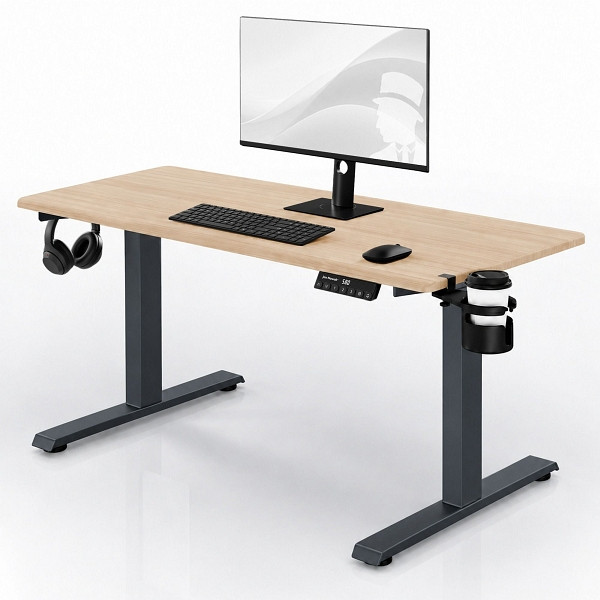 Jan Nowak Elektrischer Schreibtisch mit Höhenverstellung ergonomisch anthrazit/Sonoma-Eiche, 1400x700 mm, ARIA 1400, 2747