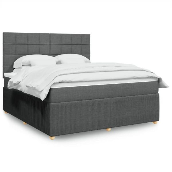 vidaXL Boxspringbett mit Matratze Dunkelgrau 180x200 cm Stoff, 3292136