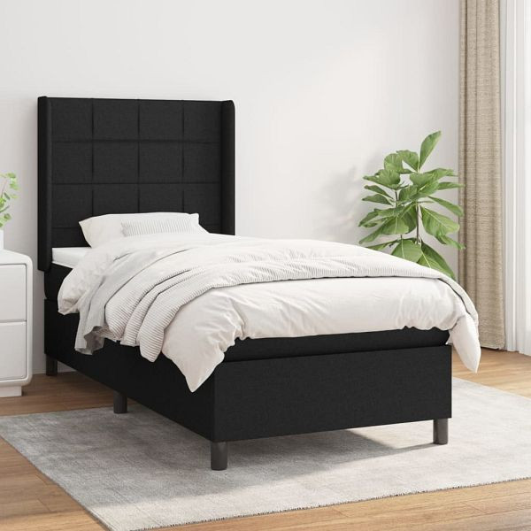 vidaXL Boxspringbett mit Matratze Schwarz 100x200 cm Stoff, 3131411