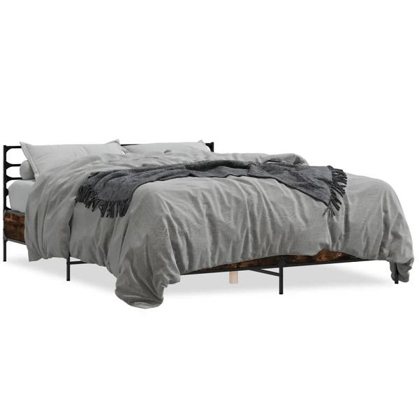 vidaXL Bettgestell Räuchereiche 150x200 cm Holzwerkstoff und Metall, 3280049