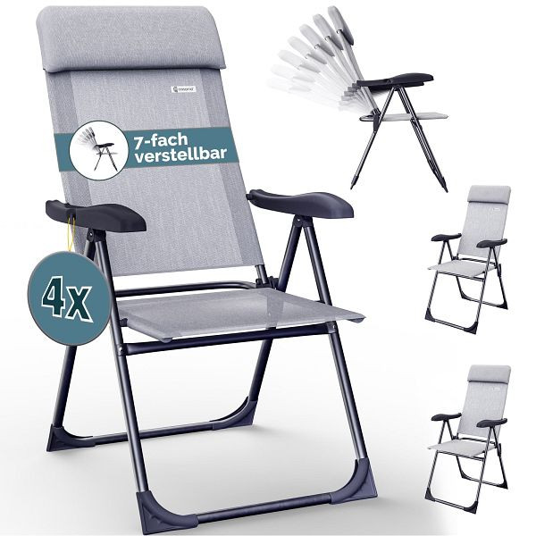 casaria Gartenstuhl klappbar 4er-Set Grau meliert Alu Hochlehner verstellbar, 109583