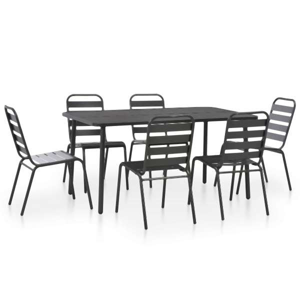 vidaXL 7-tlg. Garten-Essgruppe Stahl Dunkelgrau, 44263, 8718475612261