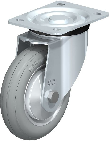 Blickle L-VW 162R-SG-FA Stahlblech-Lenkrolle, mittelschwere Ausführung, mit Anschraubplatte, Weichgummi, Grau, 758139