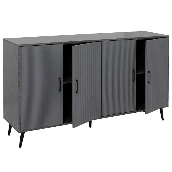 Mendler Sideboard HWC-N89, Kommode Schrank Highboard Anrichte, 3D-Design Melamin Holz, 88x150x40cm, Marmor-Optik grau, 109688