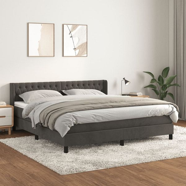 vidaXL Boxspringbett mit Matratze Dunkelgrau 180x200 cm Samt, 3131154