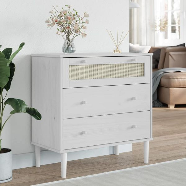 vidaXL Schubladenkommode SENJA Rattan-Look Weiß 80x40x80 Kiefernholz, 358023