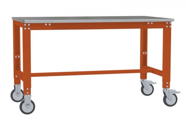 Manuflex Arbeitstisch UNIVERSAL Spezial mobil mit Blechbelagplatte, BxTxH = 1000 x 800 x 752-972 mm, Rotorange, AU7314.2001