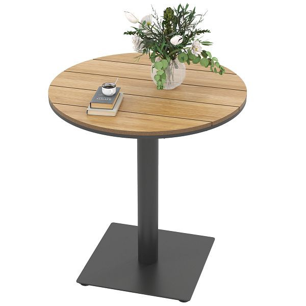 Outsunny Gartentisch Ø 70 cm, Wetterfest Rund Balkontisch mit Lamelldesign, Stahl Ø 70 x 74H cm Naturholz, 84G-710V00ND