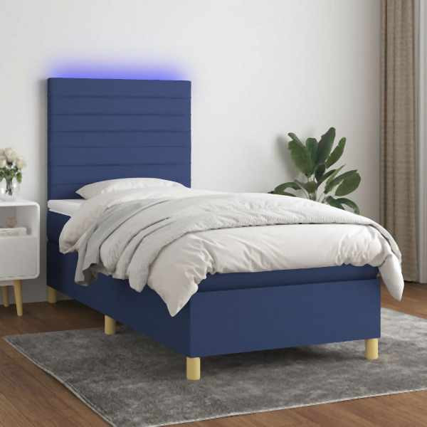 vidaXL Boxspringbett mit Matratze & LED Blau 90x200 cm Stoff, 3135491