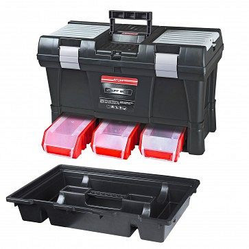 ADB Toolbox Stuff Module System Basic Alu, Koffermaße BxTxH: 525x256x325 mm, Farbe Stapelboxen: Rot, Fabe Werkzeugkoffer: Schwarz, 15517