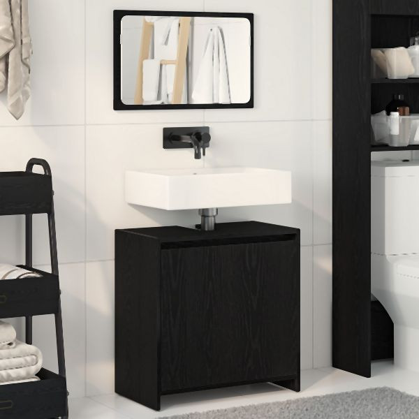vidaXL Badschrank mit Spiegel in Schwarz und Eiche 60x33x61 cm, aus Holzwerkstoff, 862509