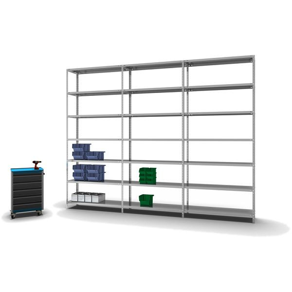 hofe Fachboden-Grundregal, 3000x400x1300 mm, 7 Fachebenen, verzinkt, 125 kg Fachlast, 875 kg Feldlast, zweiseitige Bedienung, WZG30413L