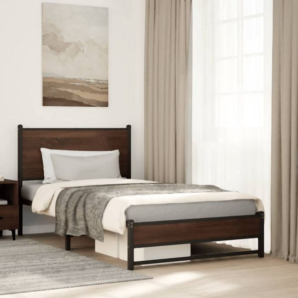 vidaXL Metallbett ohne Matratze Braun Eichen-Optik 100x200 cm, 4007935