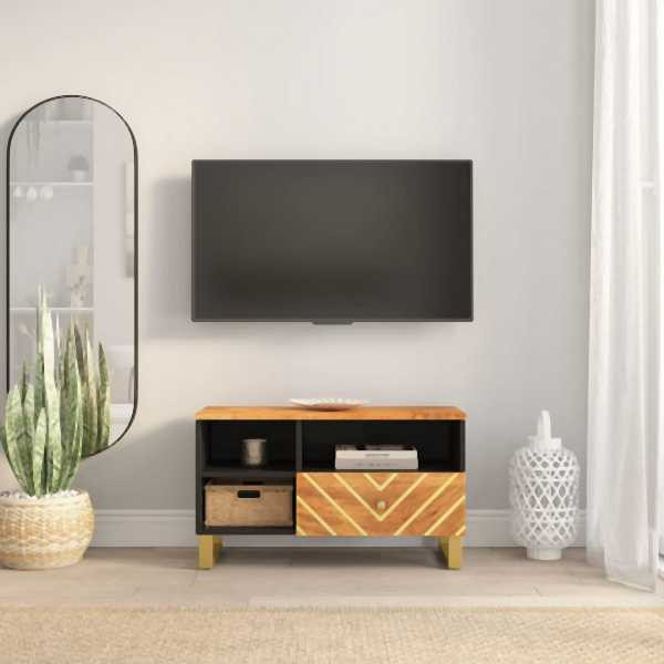 vidaXL TV-Schrank Braun und Schwarz 80x33,5x46 cm Massivholz Mango, 356800