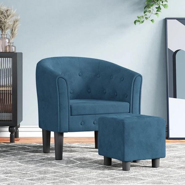vidaXL Clubsessel mit Fußhocker Dunkelblau Samt, 356481