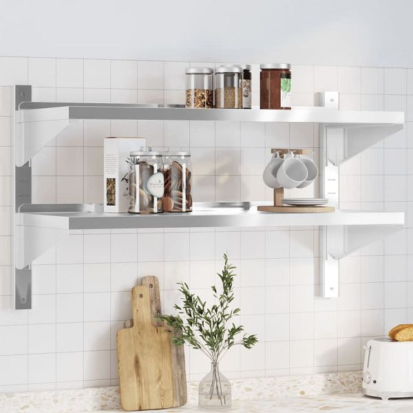 vidaXL Wandregal mit 2 Böden 100x40x60 cm Silbern Edelstahl, 30309