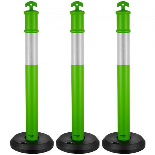 VEVOR Verkehrsleitpfosten, VE: 3 Stück, (114 cm) mit befüllbarem Sockel & Reflektorstreifen, Grün, für Baustellen & Parkplätze, TCDZJTJSZLS4LWRAR001V0