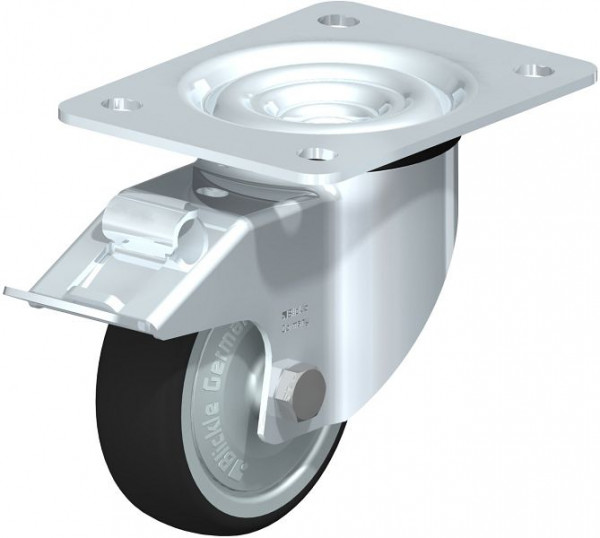 Blickle LK-PATH 100K-3-FI-FK Stahlblech-Lenkrolle, schwere Ausführung, mit Anschraubplatte & Feststeller, Thermoplastisches Polyurethan, Grau, 760091