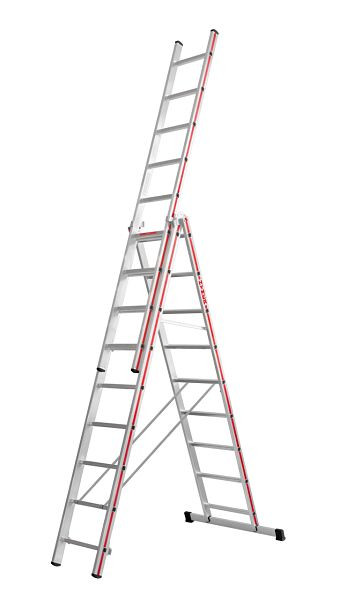 HYMER Mehrzweckleiter, dreiteilig, 3x9 Sprossen, Länge eingefahren 2,63 m / ausgefahren 6,55 m, 404727