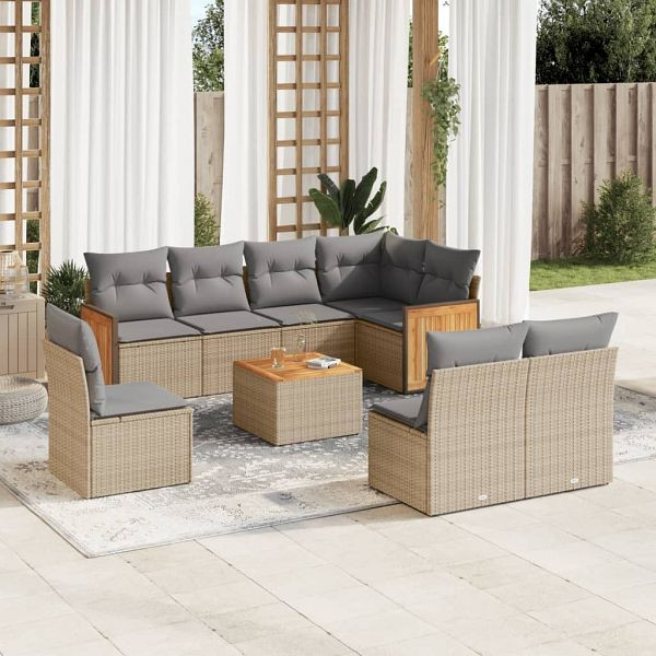 vidaXL 9-teilig Garten-Sofagarnitur mit Kissen Beige Poly Rattan, 3260134