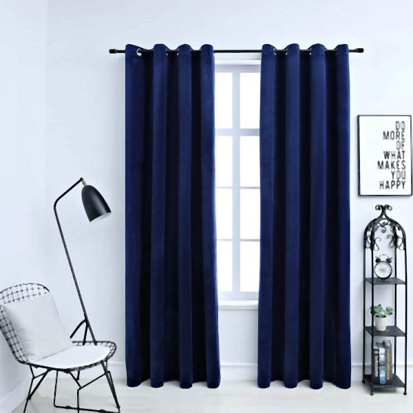 vidaXL Verdunkelungsvorhänge mit Ösen 2 Stück Samt Dunkelblau 140x245cm, 134530