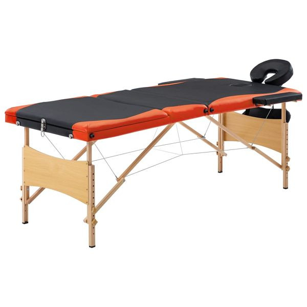 vidaXL Massagetisch Klappbar 3 Zonen Holz Schwarz und Orange, 110211