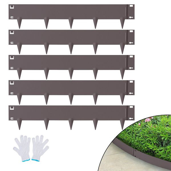 VEVOR Rasenkante 99 x 10,2 cm (5er-Set) Rasenkantenband aus Stahl Beeteinfassung Beetumrandung Mähkante Braun, CPPZ4INCH162GCVO3V0