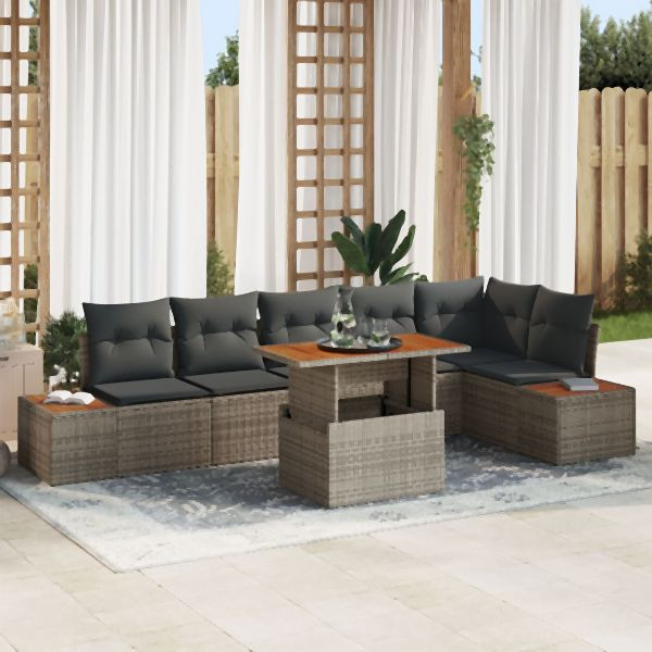 vidaXL Garten Sofa Set Set von 7 Grau Poly-Rattan Garten Sofa, 3350076