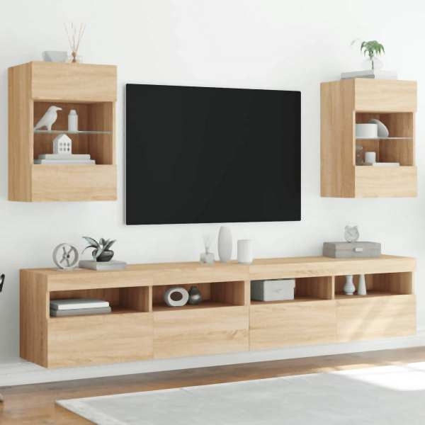 vidaXL TV-Wandschränke mit LED-Leuchten 2 Stück Sonoma-Eiche, 837083