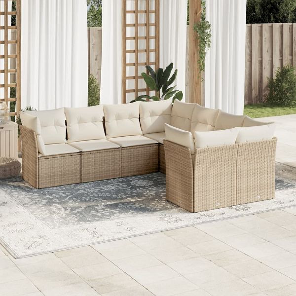 vidaXL 8-tlg. Garten-Sofagarnitur mit Kissen Beige Poly Rattan, 3218588