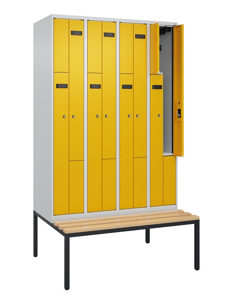 C+P Z-Spind Evolo PLUS, 8 Fächer, 2120x1200x815mm, 7035/1004, Zylinderschloss, Material Sitzfläche Buche-Hartholz, Sitzbank, 0490537-408 S10023